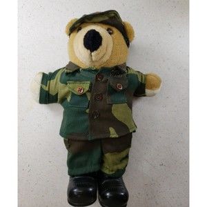 Vintage JJ Wind Patriot Bear U.S. Army Soldier Plush Toy 11"  Camouflage 1994